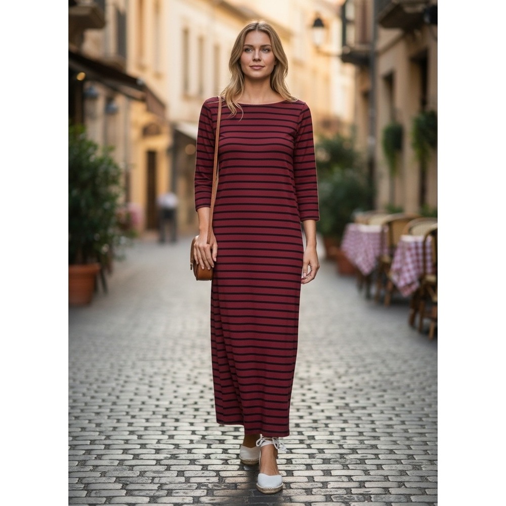 Heart & Hips Womens Burgundy Black Striped Maxi Dress Long Sleeve Size M Grunge